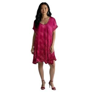 Bohemian Red/Magenta Tunic Dress - Sparkle Starburst Print - Ruffle Hem